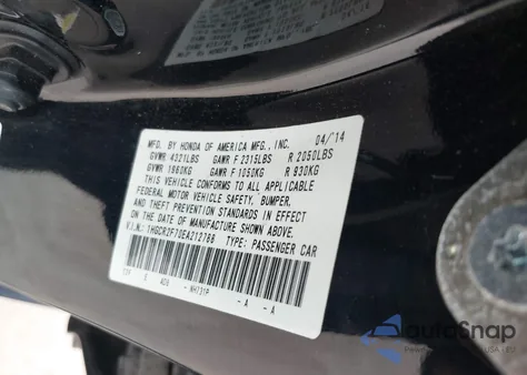 2014 Honda Accord Ex из США, поврежденный, VIN 1HGCR2F70EA212788